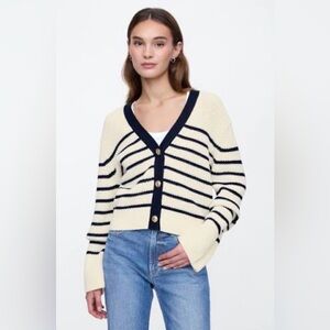 Gap Relaxed Stripe V-Neck Career Casual Cardigan Sweater NWT Preppy Collegiate